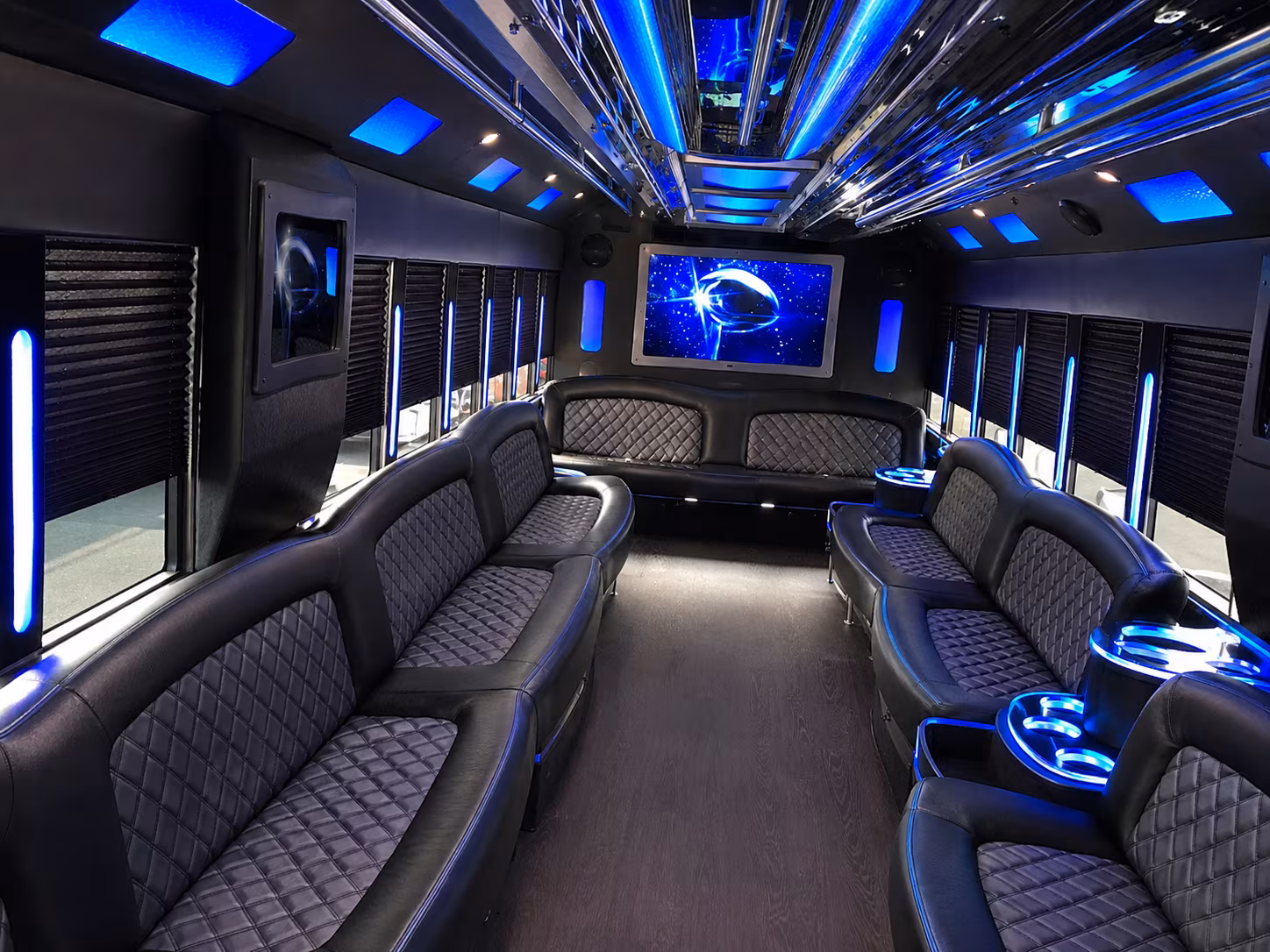 Group beside a Mercedes Sprinter limo in Downey