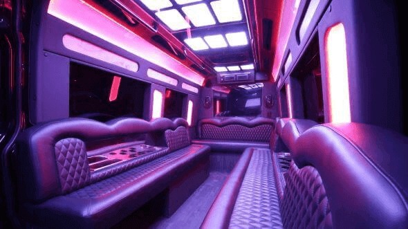 Interior of Charter Bus Company Bellflower's 14 Passenger Sprinter Limousine in Bellflower