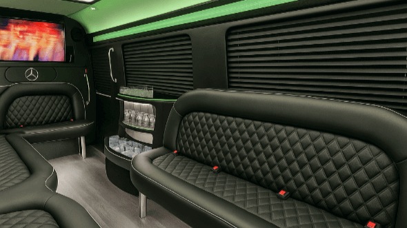 Interior of Charter Bus Company Montebello's 15 Passenger Party Bus in Montebello