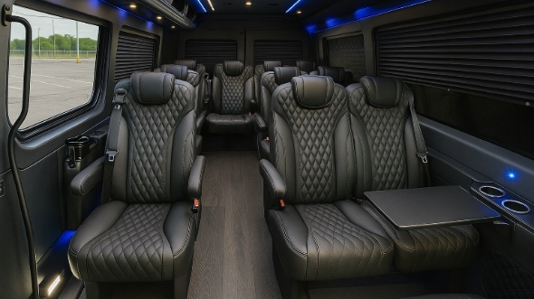 Interior of Charter Bus Company Downey's 18 Passenger Minibus in Downey