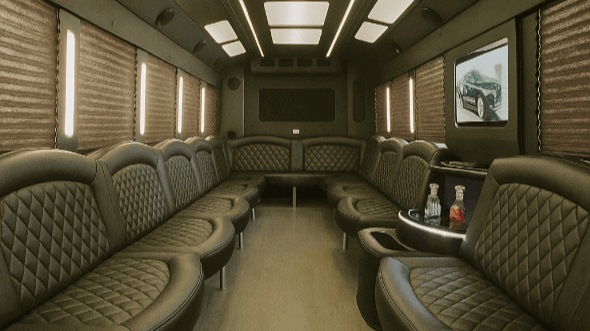 Interior of Charter Bus Company Bellflower's 30 Passenger Party Bus in Bellflower