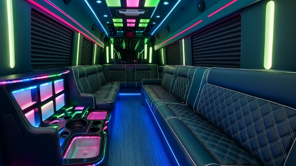 Interior of Charter Bus Company Bellflower's 50 Passenger Party Bus in Bellflower