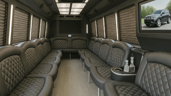 Interior of Charter Bus Company Whittier's 50 Passenger Party Bus in Whittier